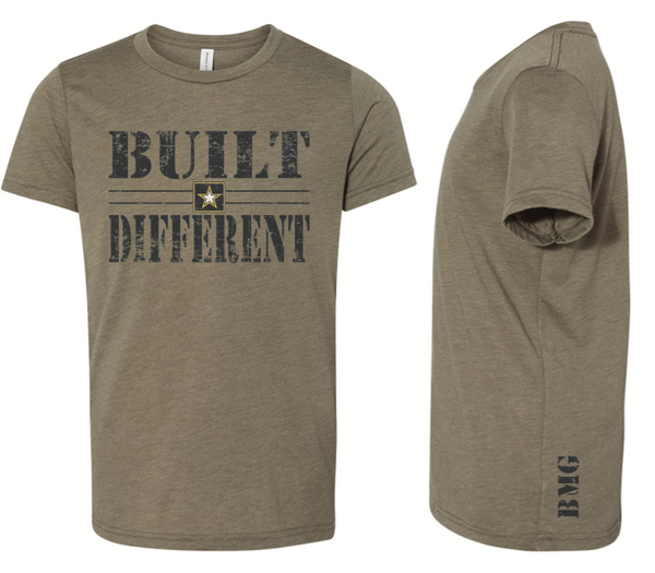 Built Different Motivational T - Distressed Olive